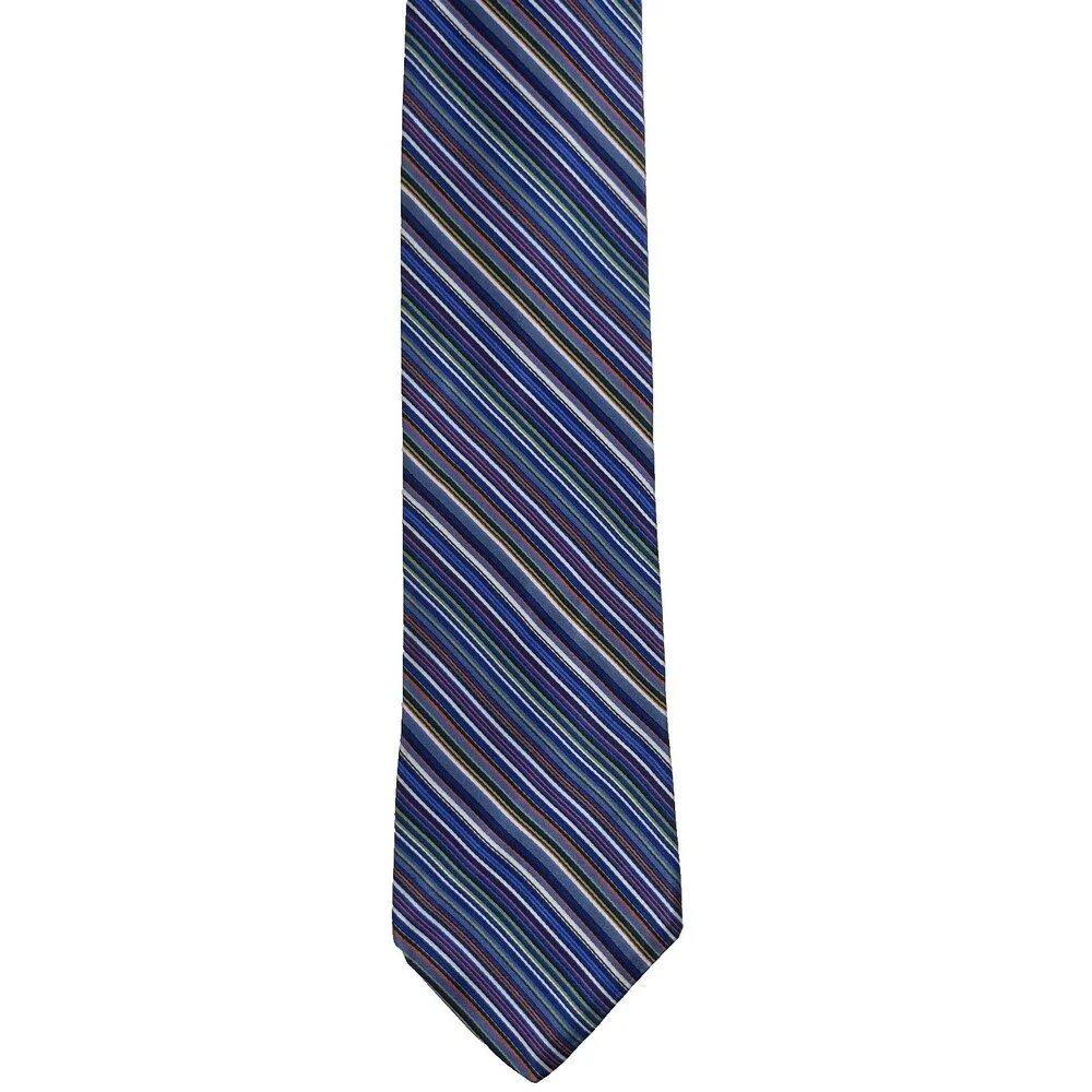 Tommy Hilfiger Silk Tie Blue Green Orange Multi Stripe Classic‎ 58